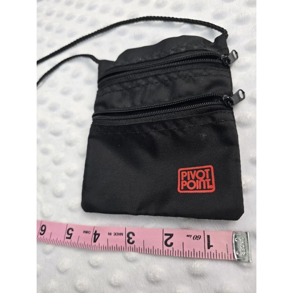 Pivot Point Cosmetology Change Purse Black Crossbody Double Zip Slots Hair Clips